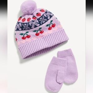 Old Navy Pom-Pom Beanie and Mittens Set for Toddler Girls Size XXS
